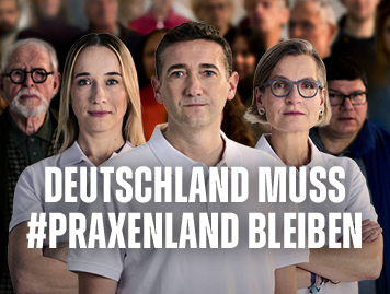 Drei Ärzte blicken in die Kamera. Deutschland muss #Praxenland bleiben. 